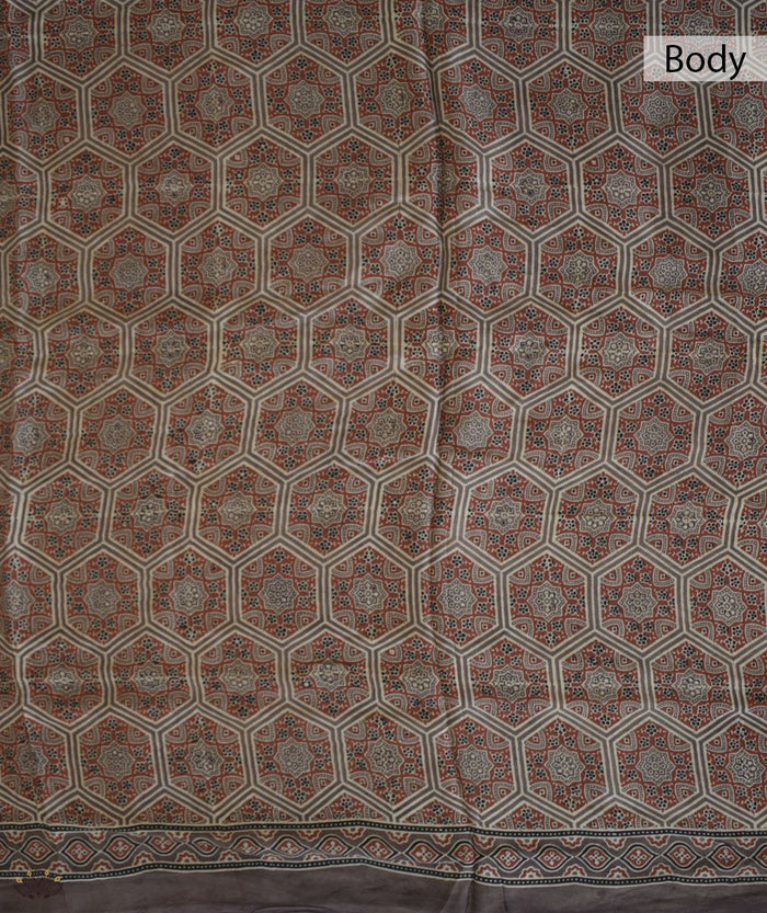 Ajrakh modal silk hand block printed saree