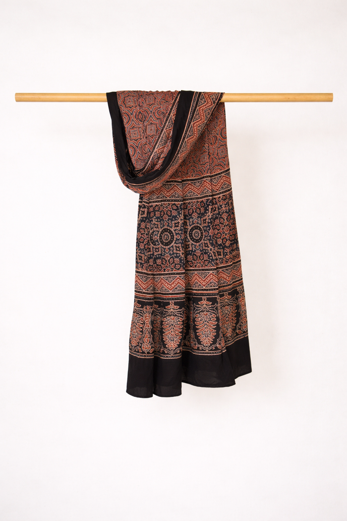 Ajrakh modal silk hand block printed stole