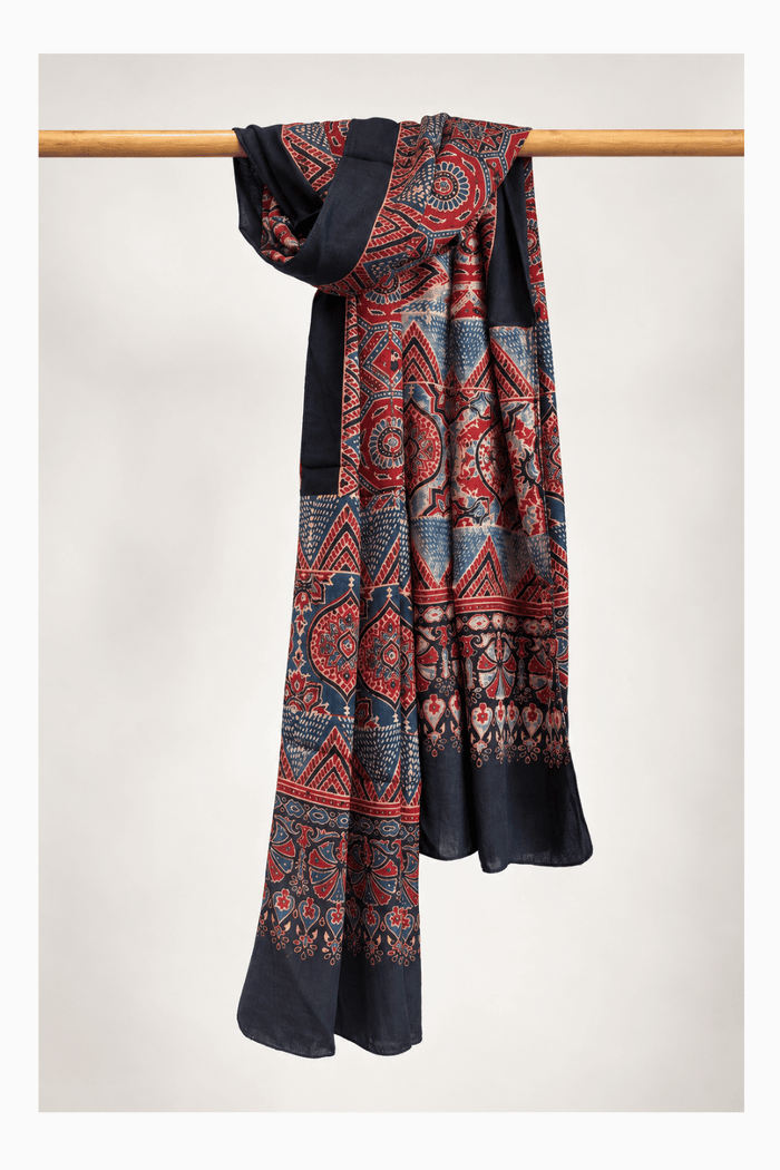 Ajrakh modal silk hand block printed stole