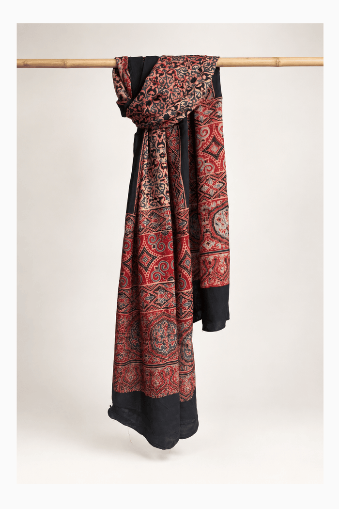 Ajrakh modal silk hand block printed stole