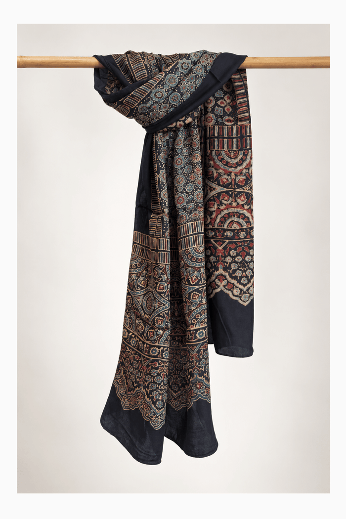 Ajrakh modal silk hand block printed stole