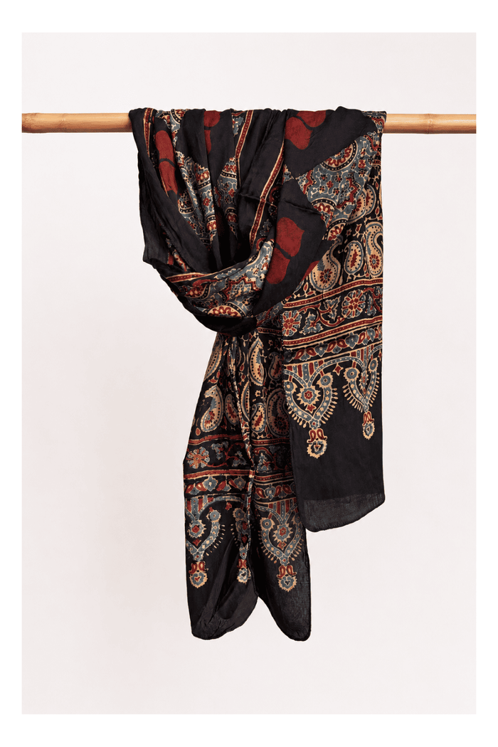 Ajrakh modal silk hand block printed stole