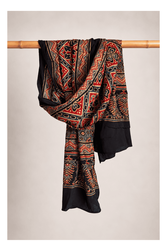 Ajrakh modal silk hand block printed stole