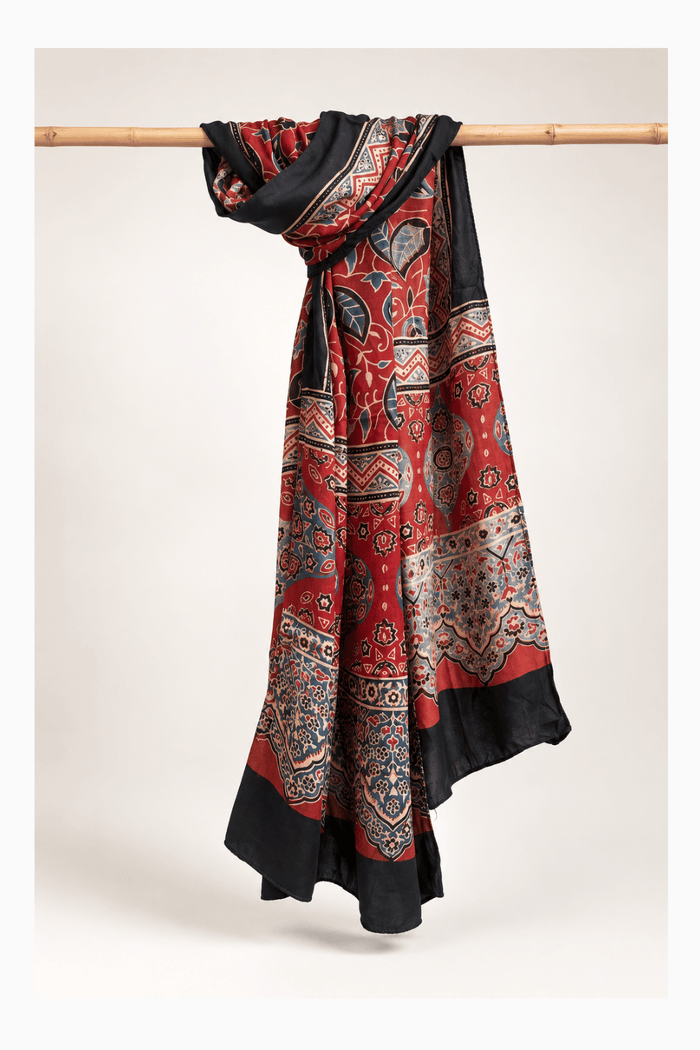 Ajrakh modal silk hand block printed stole