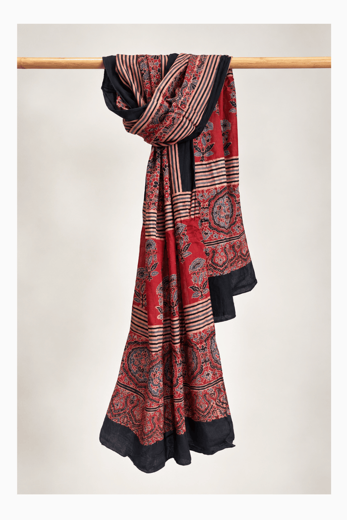 Ajrakh modal silk hand block printed stole