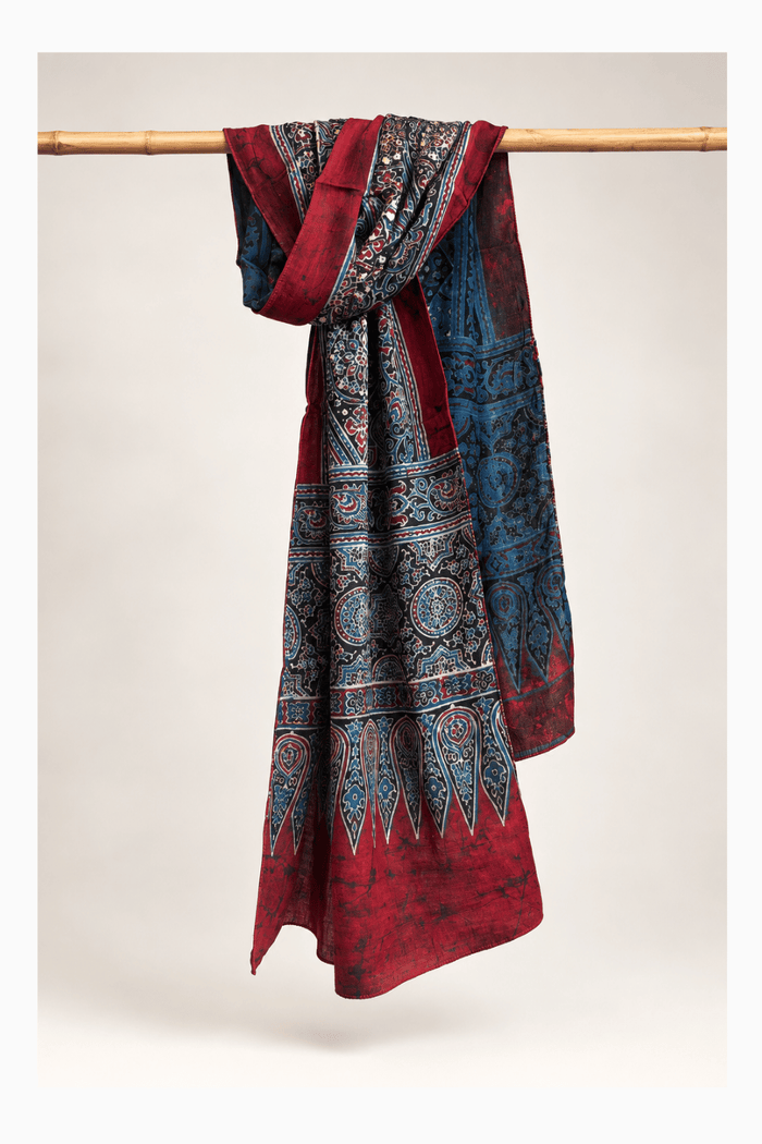 Ajrakh modal silk hand block printed stole
