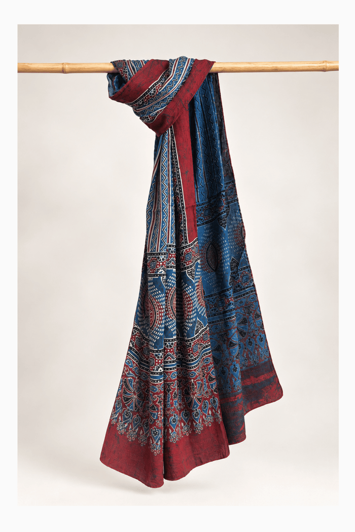 Ajrakh modal silk hand block printed stole