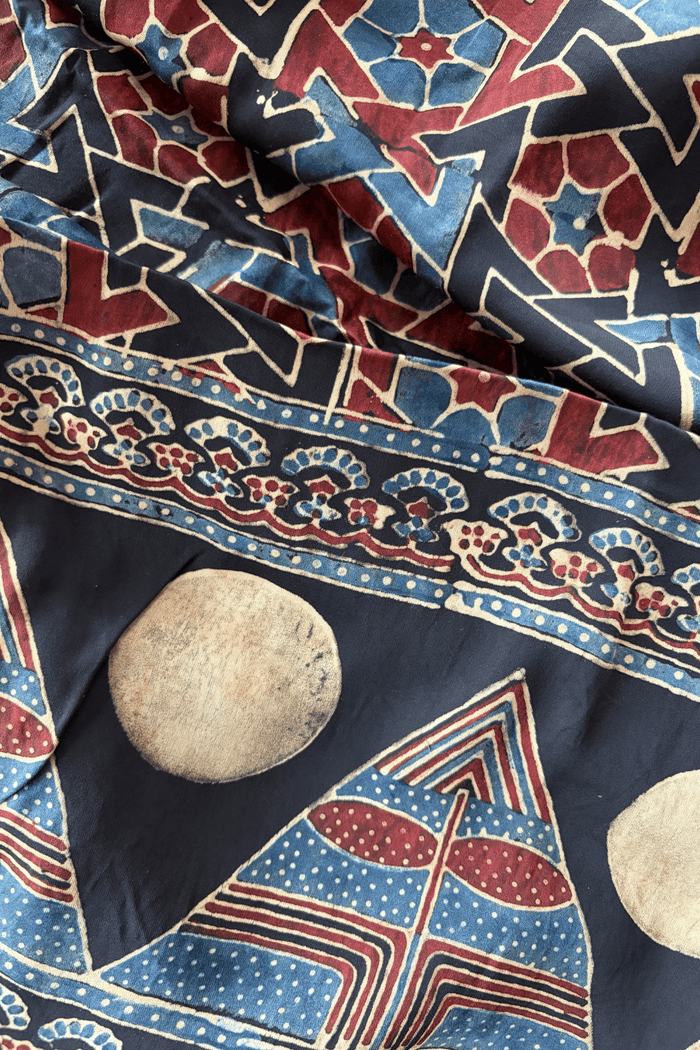 Ajrakh modal silk hand block printed stole