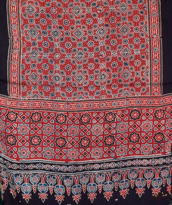Ajrakh modal silk hand block printed stole