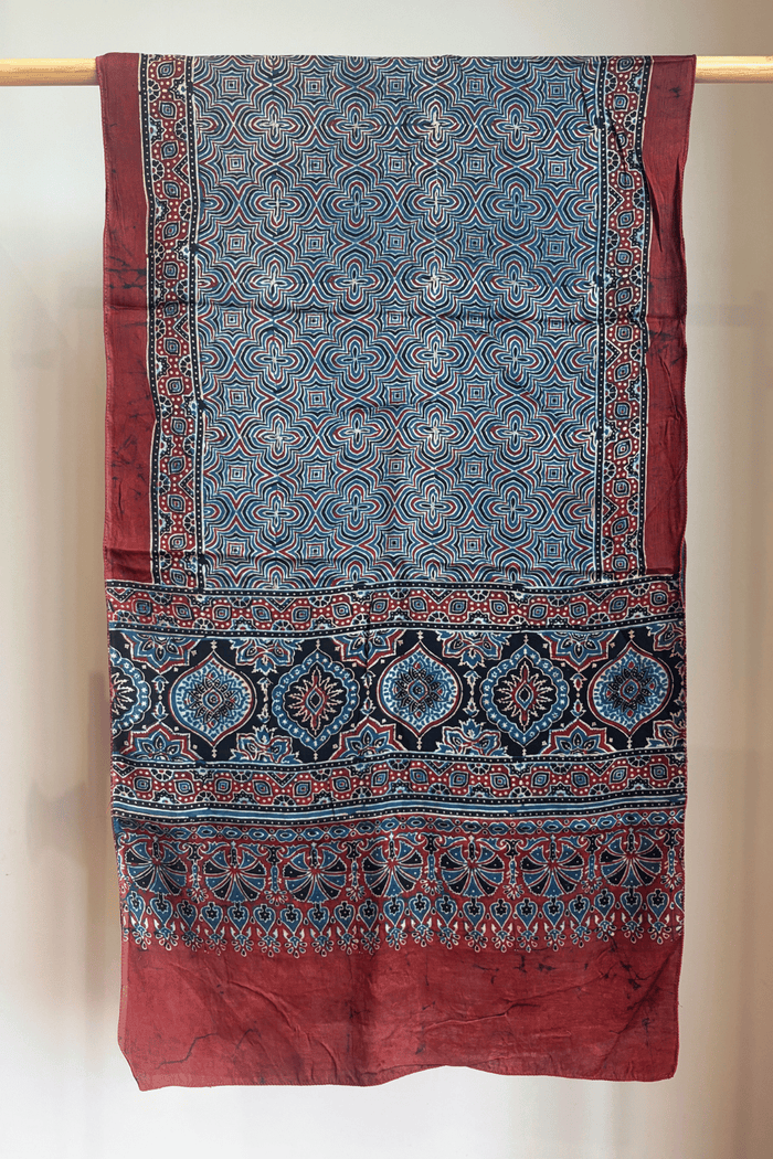 Ajrakh modal silk hand block printed stole