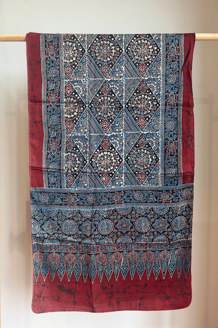 Ajrakh modal silk hand block printed stole