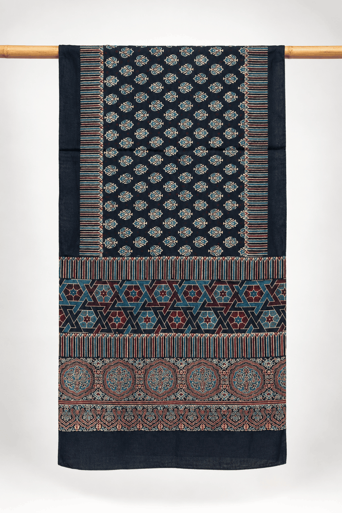 Ajrakh modal silk hand block printed stole