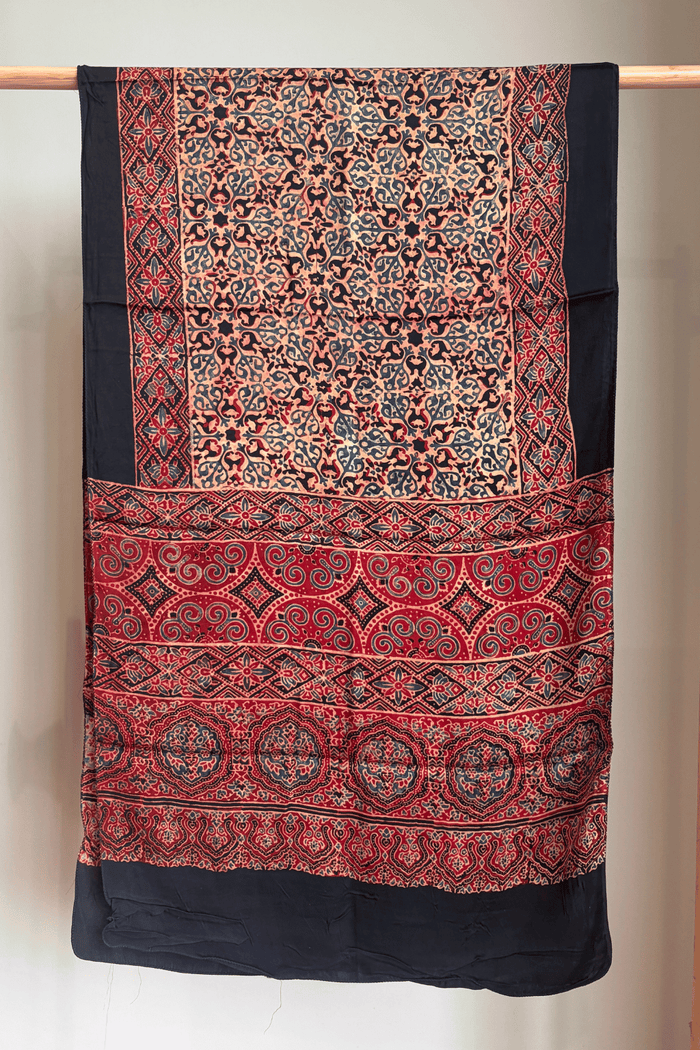 Ajrakh modal silk hand block printed stole