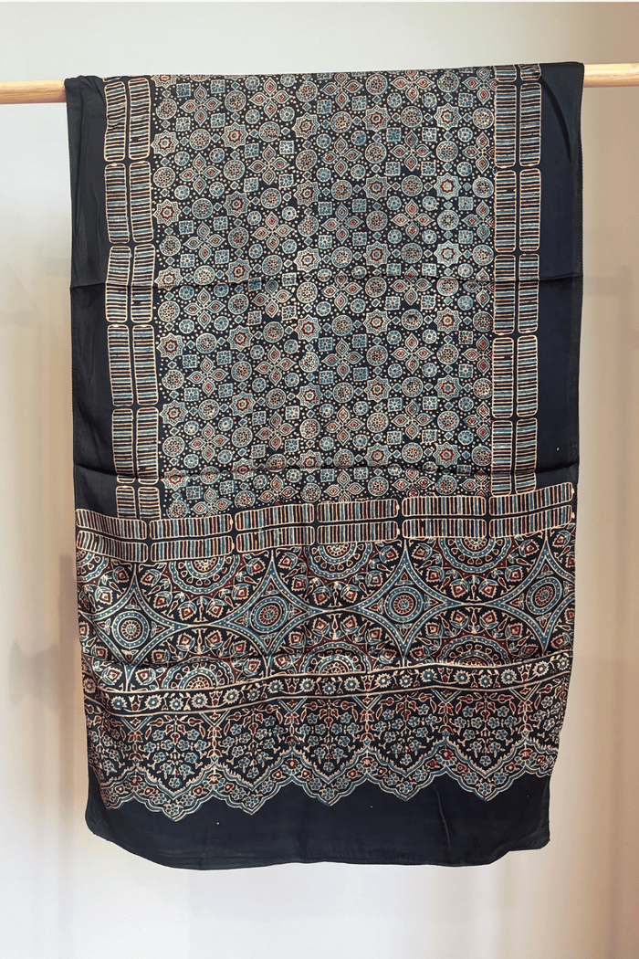 Ajrakh modal silk hand block printed stole