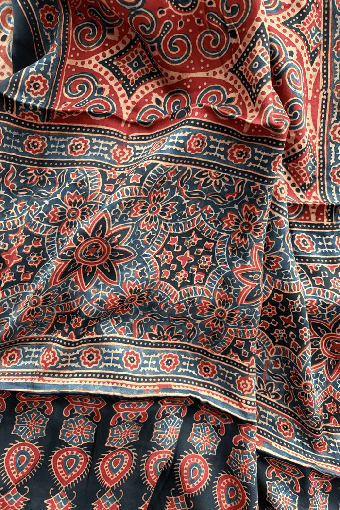 Ajrakh modal silk hand block printed stole