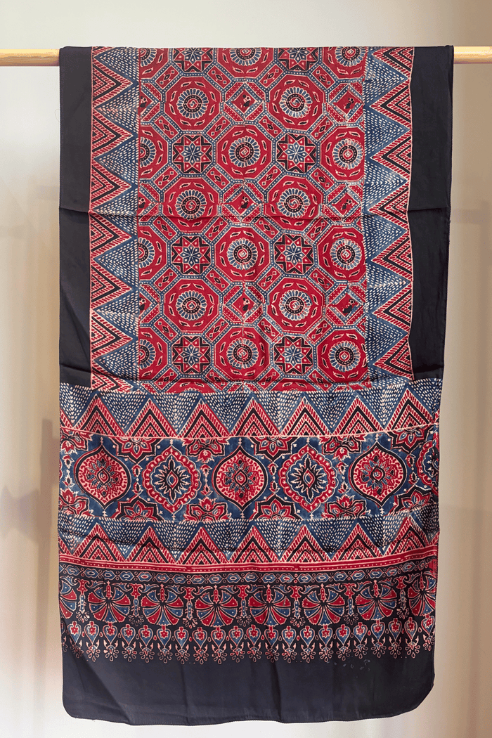Ajrakh modal silk hand block printed stole