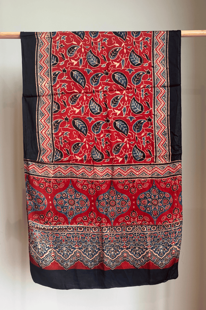 Ajrakh modal silk hand block printed stole