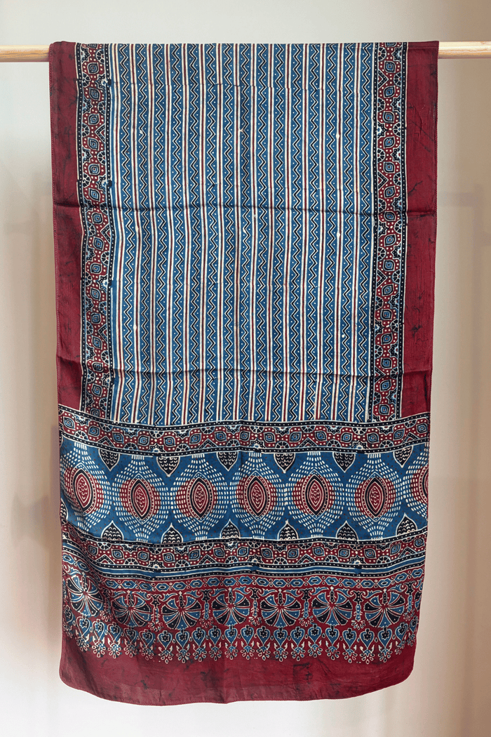Ajrakh modal silk hand block printed stole