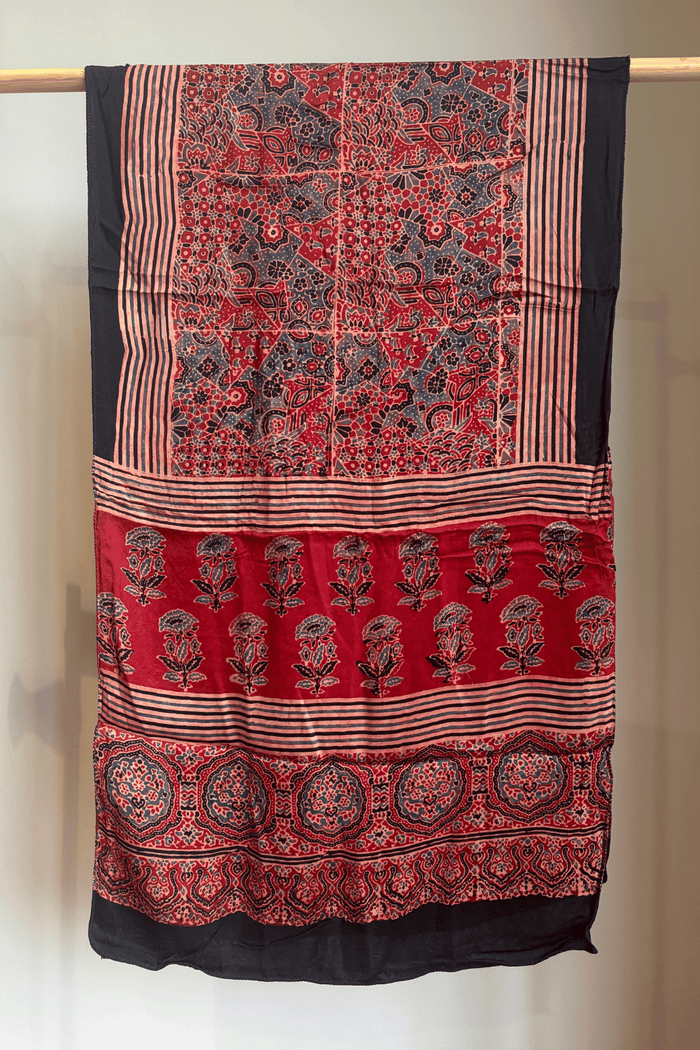 Ajrakh modal silk hand block printed stole