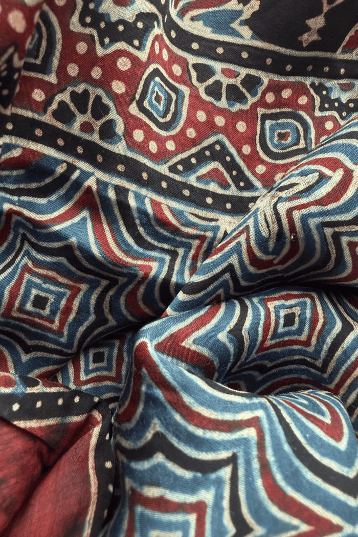 Ajrakh modal silk hand block printed stole