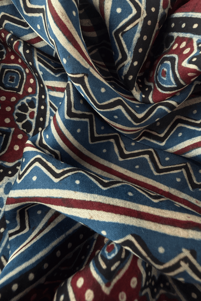 Ajrakh modal silk hand block printed stole