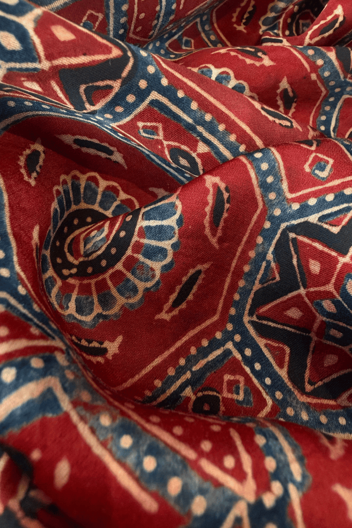 Ajrakh modal silk hand block printed stole