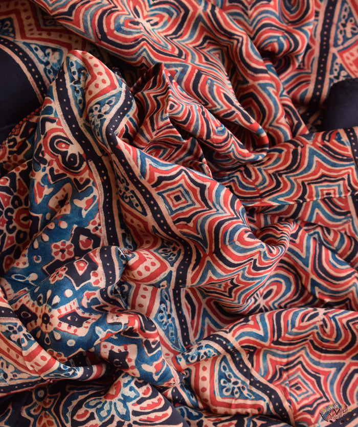 Ajrakh modal silk hand block printed stole