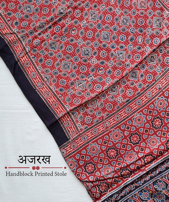 Ajrakh modal silk hand block printed stole