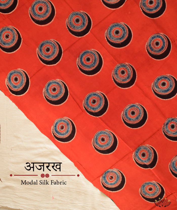 Ajrakh modal silk hand block printed yardage