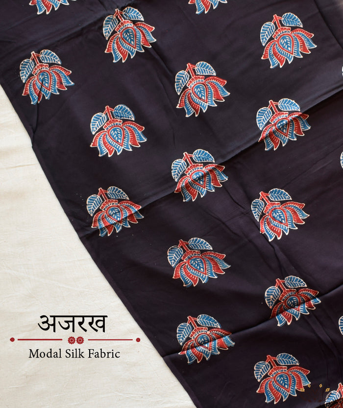 Ajrakh modal silk hand block printed yardage
