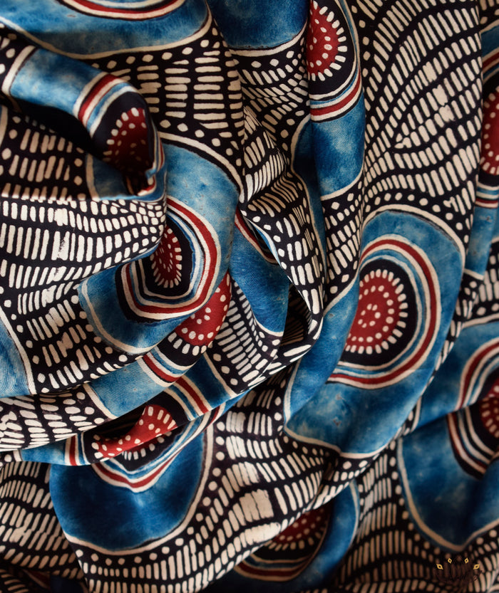 Ajrakh modal silk hand block printed yardage