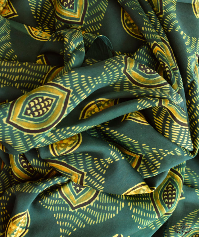 Ajrakh modal silk hand block printed yardage