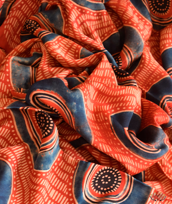 Ajrakh modal silk hand block printed yardage