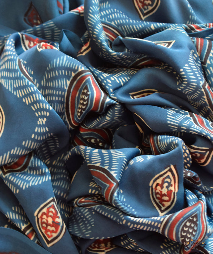 Ajrakh modal silk hand block printed yardage