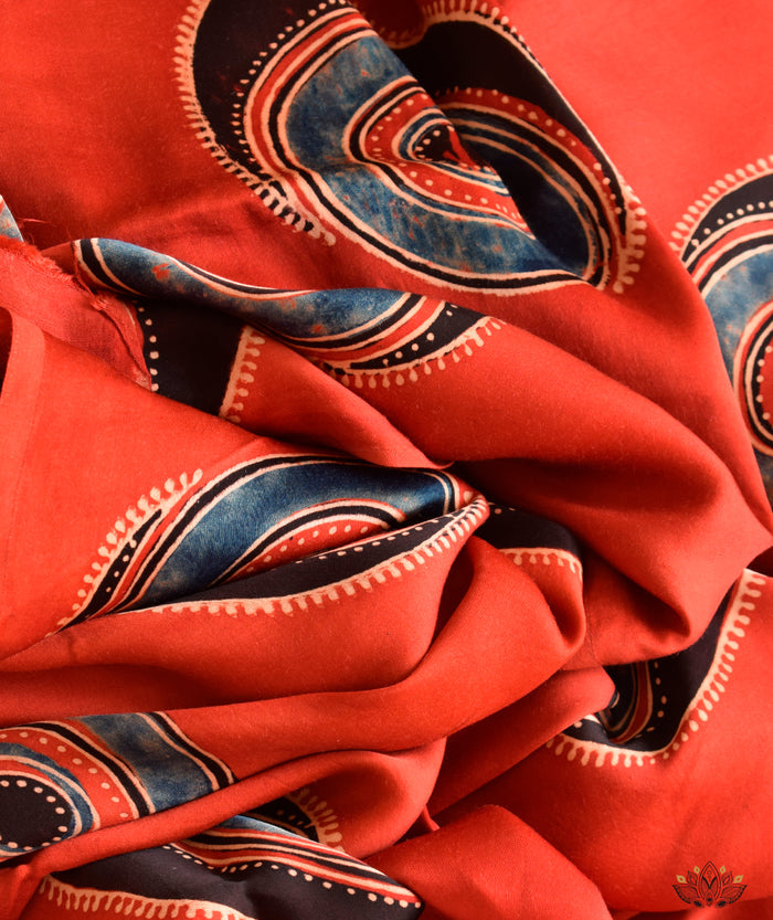 Ajrakh modal silk hand block printed yardage