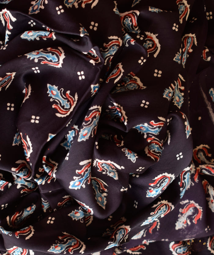 Ajrakh modal silk hand block printed yardage