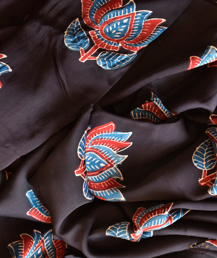 Ajrakh modal silk hand block printed yardage