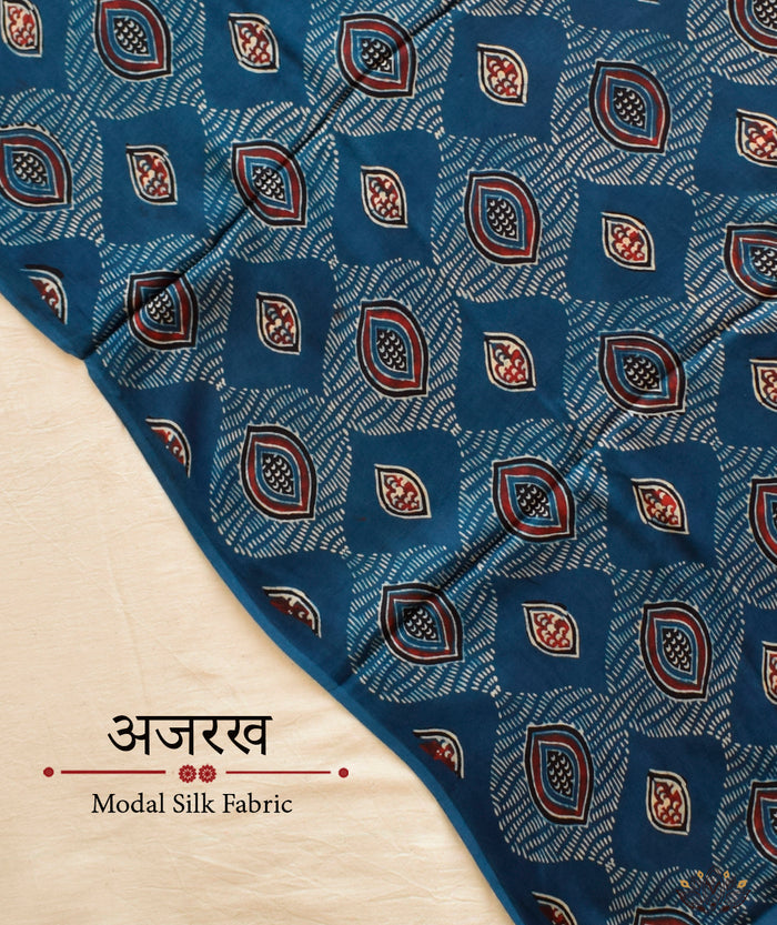 Ajrakh modal silk hand block printed yardage