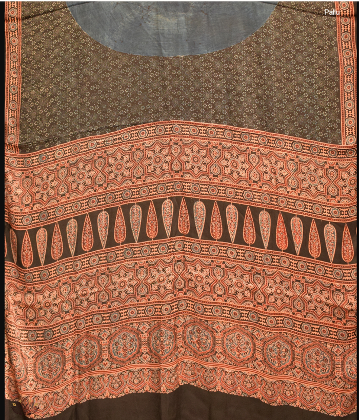 Ajrakh Modal Silk Handblock Printed Saree