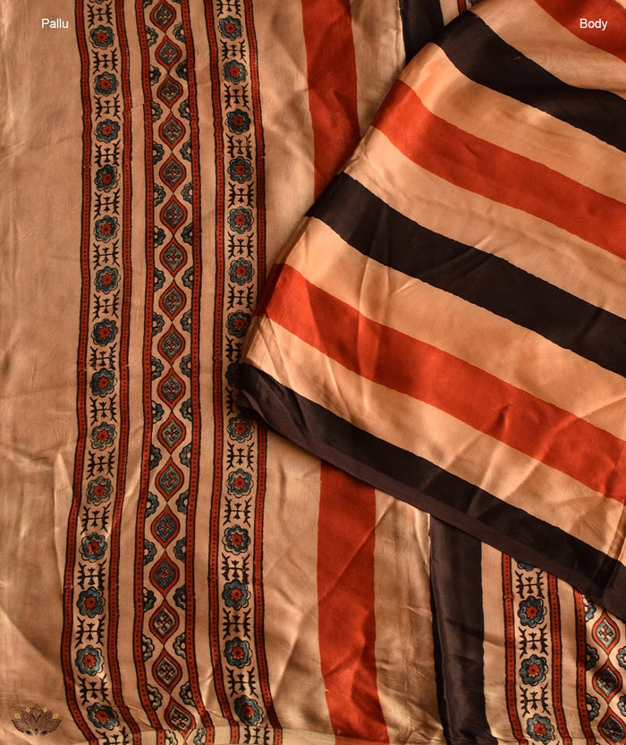Ajrakh Modal Silk Handblock Printed Saree