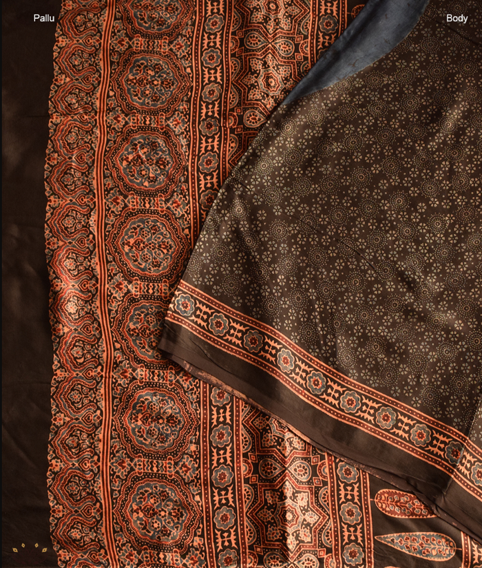 Ajrakh Modal Silk Handblock Printed Saree