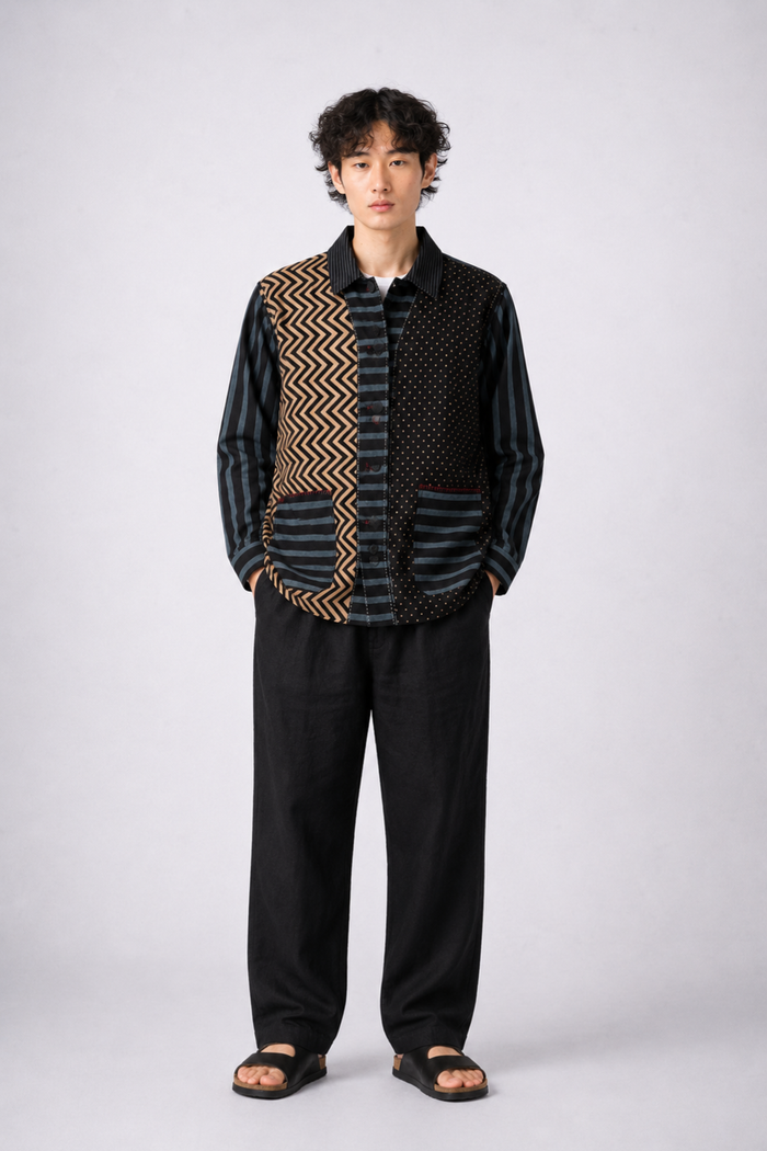 Ajrakh Patchwork Kala Cotton Unisex Shacket – Indigo
