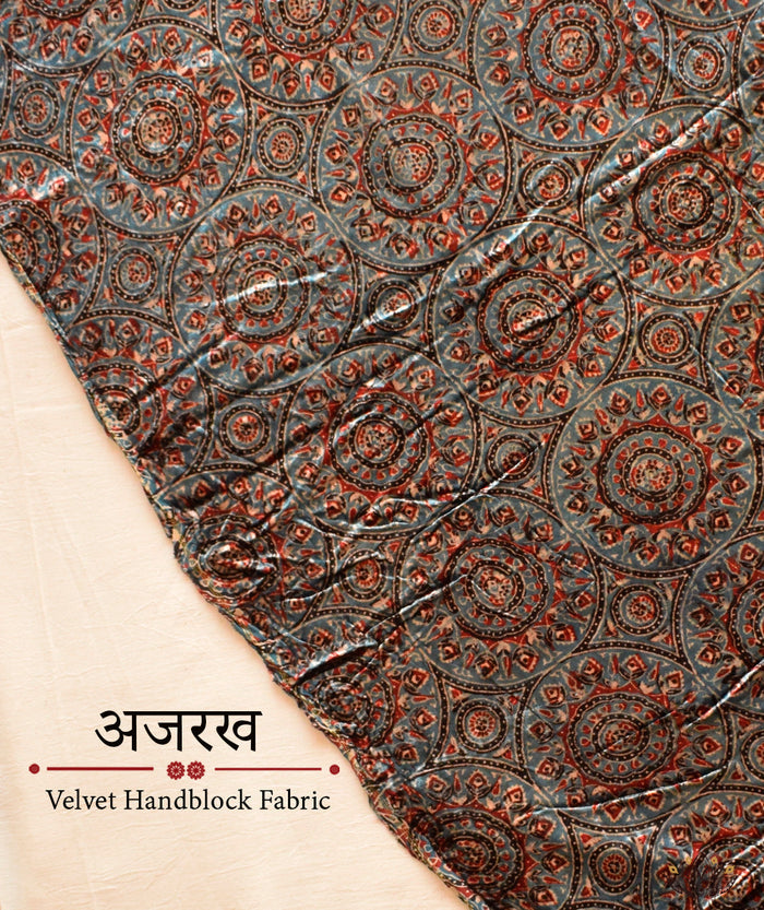 AJRAKH VELVET HAND PRINTED YARDAGE Set (2.5 meter)