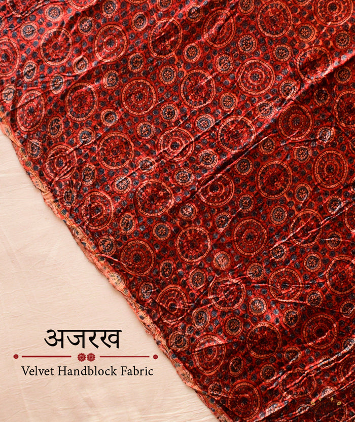 AJRAKH VELVET HAND PRINTED YARDAGE Set (3 meter)
