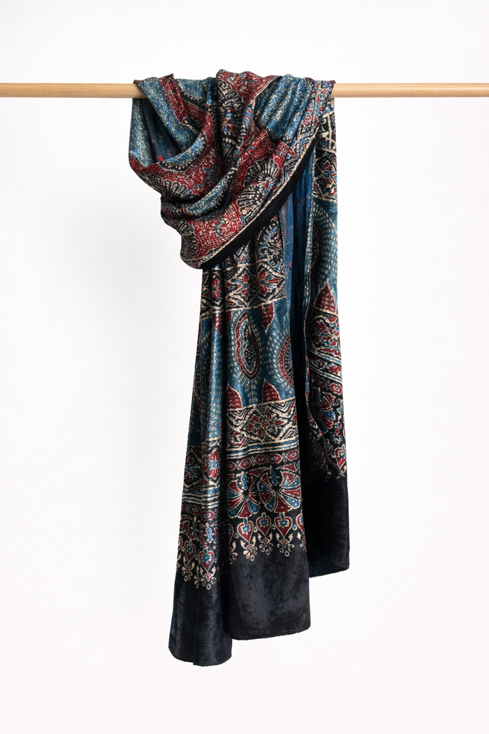 AJRAKH VELVET HANDBLOCK PRINTED STOLE