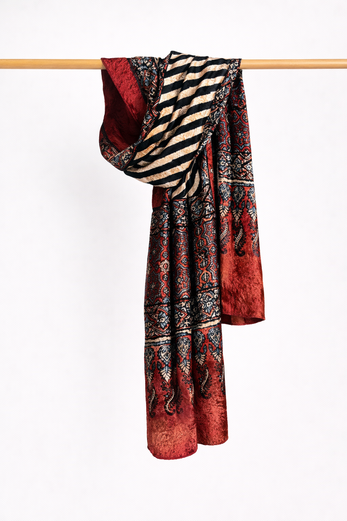 AJRAKH VELVET HANDBLOCK PRINTED STOLE
