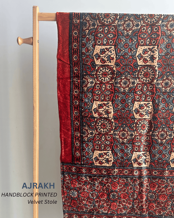AJRAKH VELVET HANDBLOCK PRINTED STOLE
