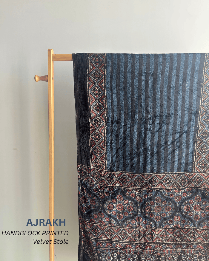 AJRAKH VELVET HANDBLOCK PRINTED STOLE