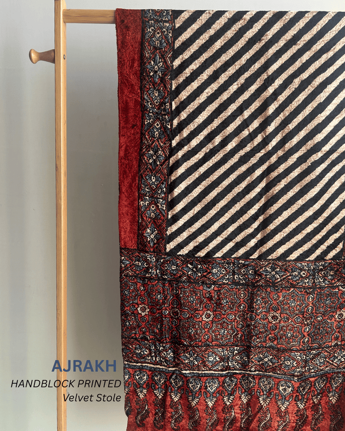 AJRAKH VELVET HANDBLOCK PRINTED STOLE