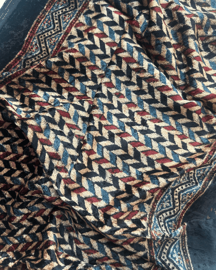 AJRAKH VELVET HANDBLOCK PRINTED STOLE